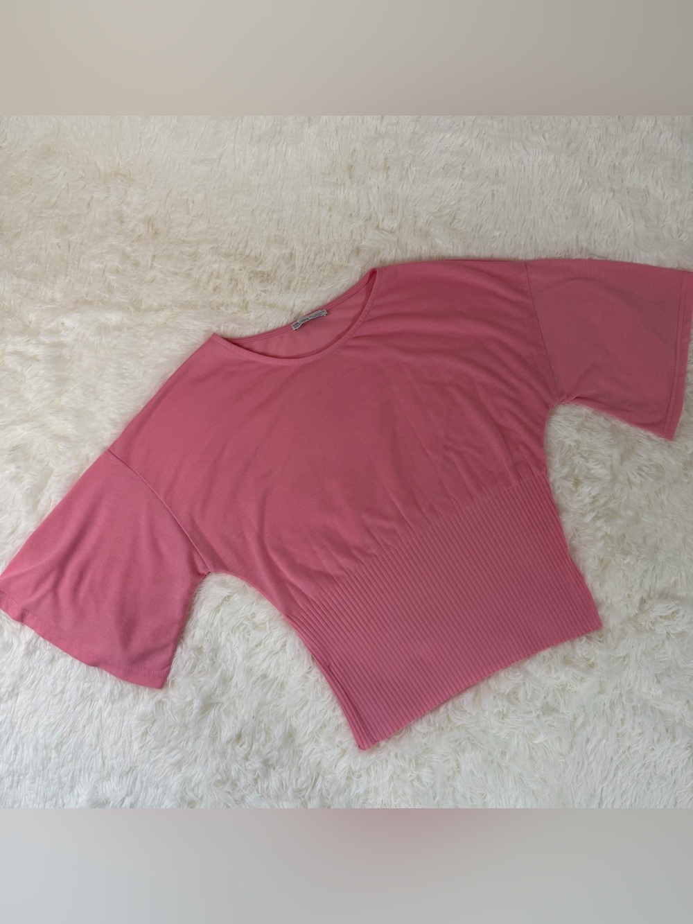 Zara Pink Short Sleeve Ribbed Waist Top